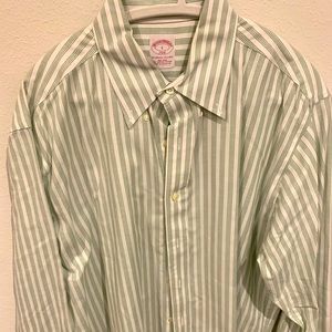 Brooks brothers large long sleeve green and white striped shirt.